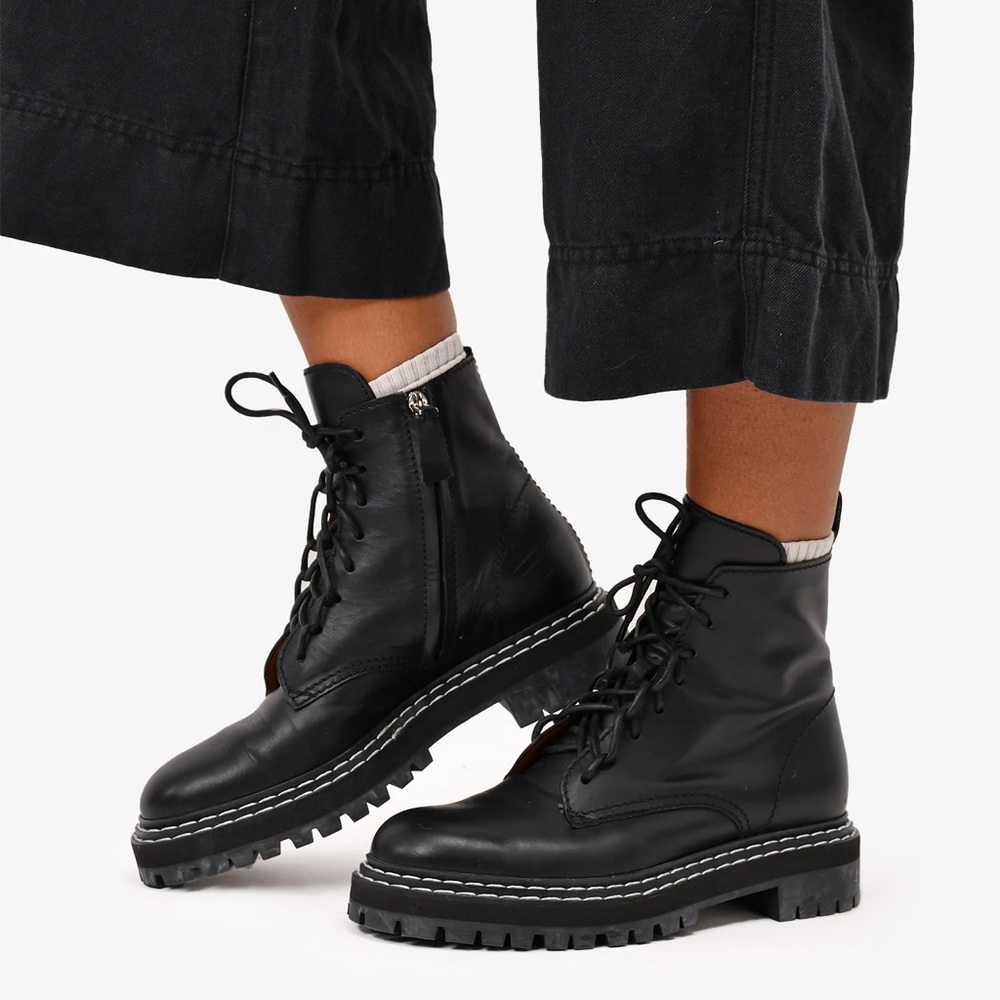 Proenza Schouler Black Combat Ankle Boots lace up 39 - Picture 2 of 7